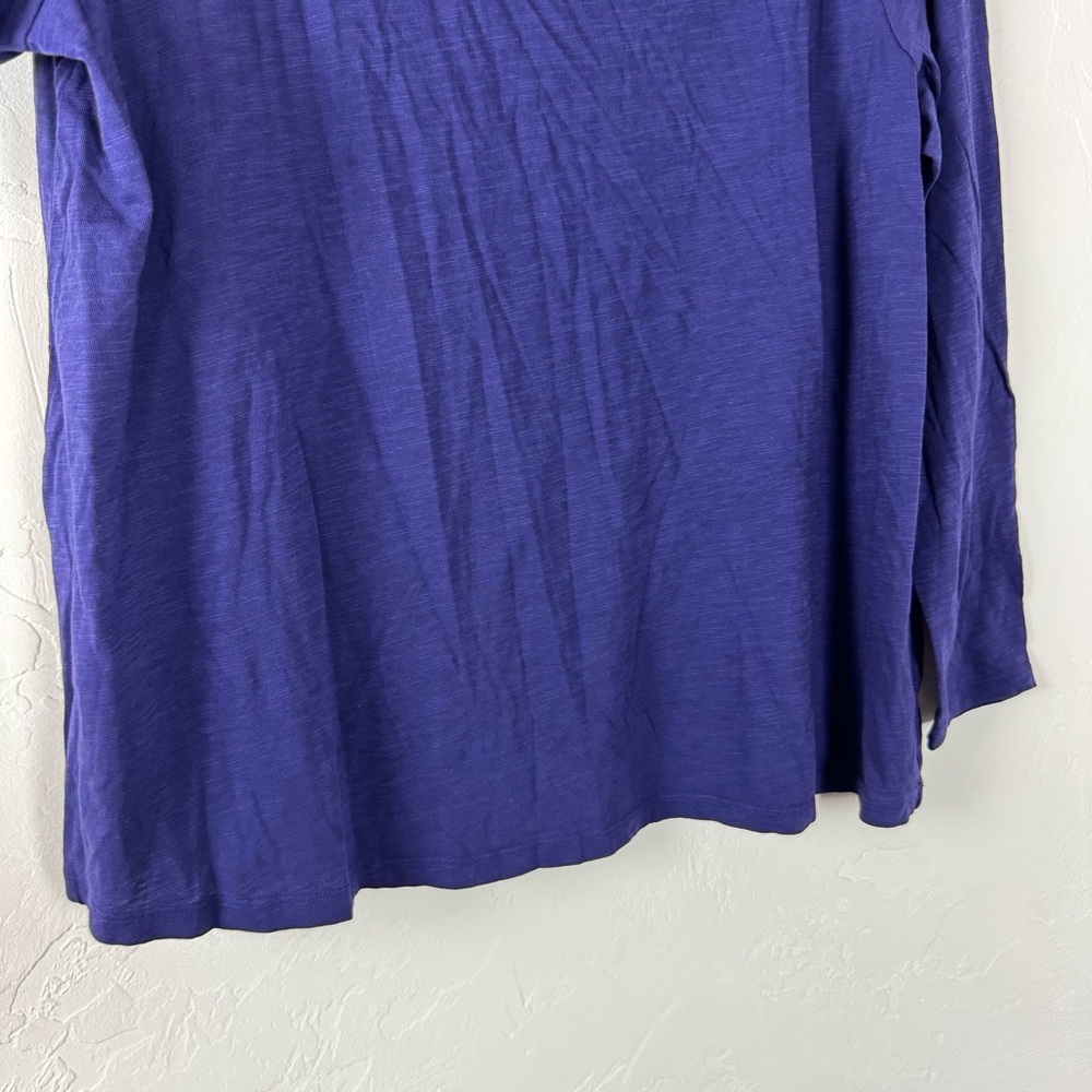 Eileen Fisher Shirt Knit Top Tee Organic Cotton Slub Long Sleeve Dark Purple - Picture 5 of 8